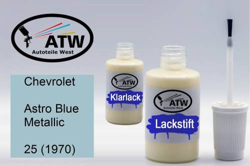 Chevrolet, Astro Blue Metallic, 25 (1970): 20ml Lackstift + 20ml Klarlack - Set, von ATW Autoteile West.